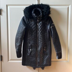 MICHAEL Michael Kors Black Quilted Puffer Jacket removable hoodie with fur
